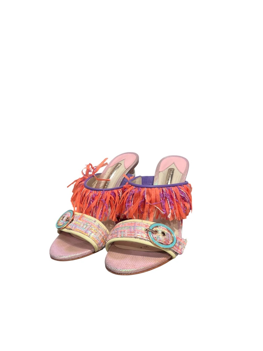Sophia Webster Pink, Orange & Purple Fringe Slide Mules with Decorative Buckle